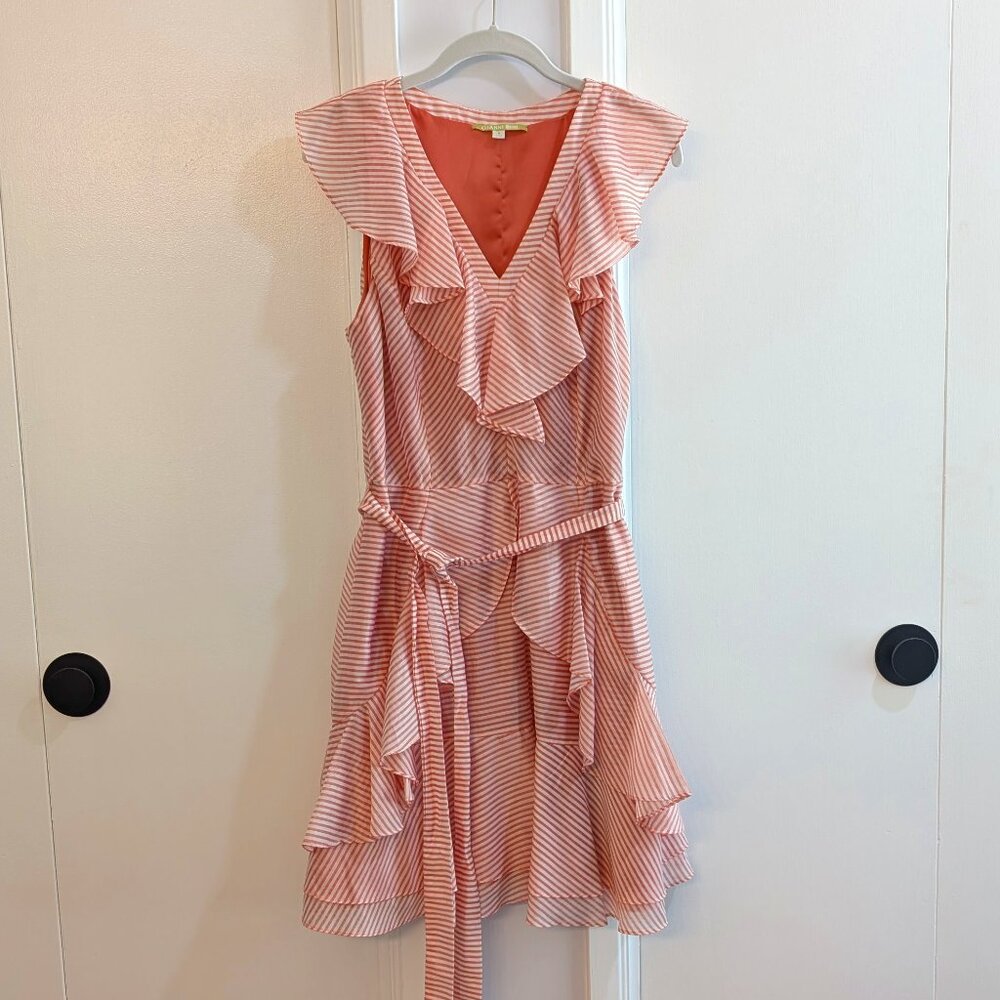 Gianni Bini Pink Striped Sleeveless Dress with Ruffle Hem Size 8